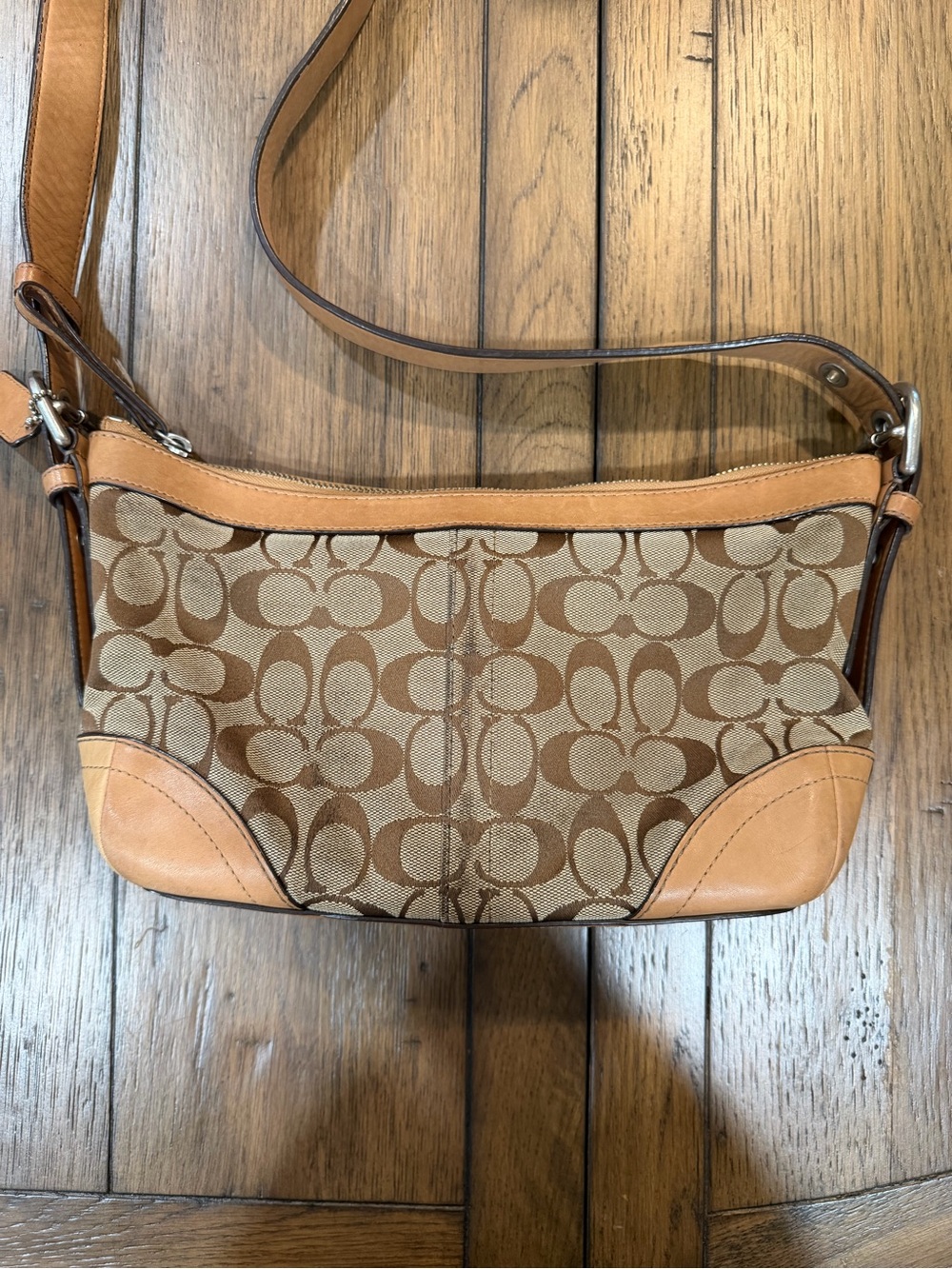 Coach Tan Signature Jacquard Crossbody with Leather Trim Authentic - Picture 7 of 16